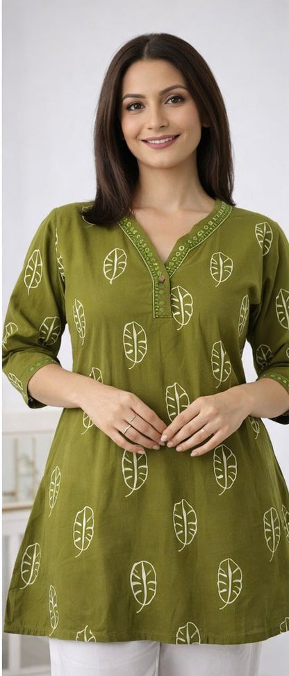 Premium Dhaboo Cotton Short Kurti with Jaipuri Print