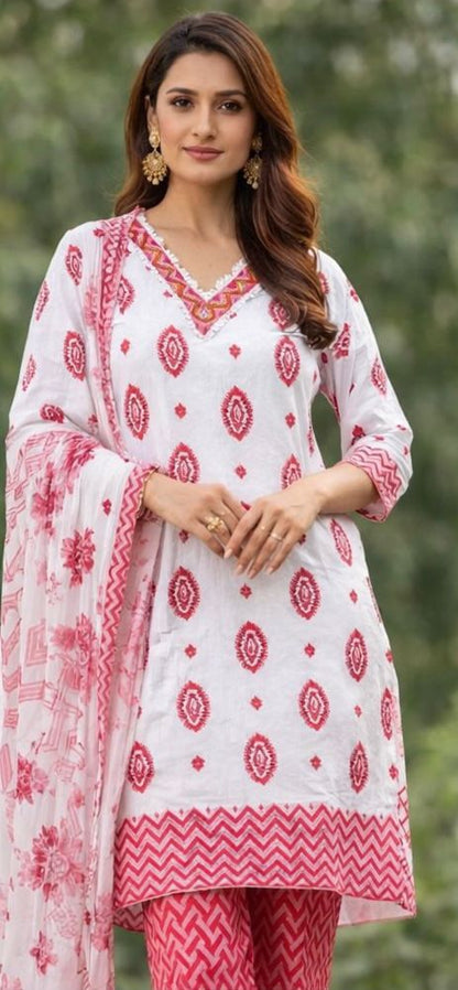 Premium Pure Cotton Handcrafted 3-Piece Women’s Suit Set