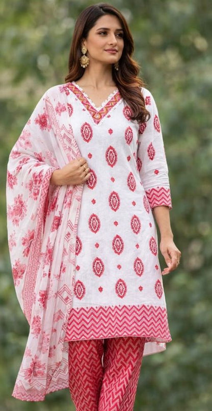 Premium Pure Cotton Handcrafted 3-Piece Women’s Suit Set