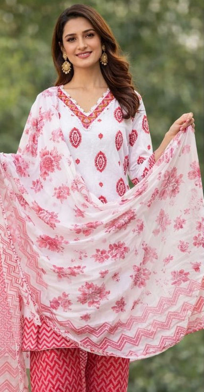 Premium Pure Cotton Handcrafted 3-Piece Women’s Suit Set