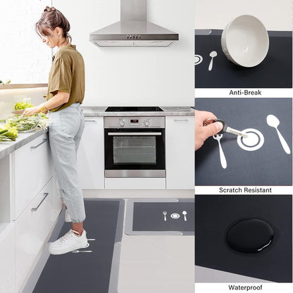 HMORA 2 Pcs Kitchen Mats Set – Waterproof Memory Foam Anti-Fatigue Mat Non-Slip Rug for Kitchen, Sink, Laundry & Home Office – 120x40 cm + 40x60 cm (Cooking Time Design)