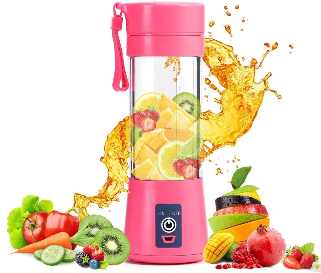 Portable 6-Blade Juicer Blender with built-in Jar, Juice Mixer Bottle, Fruit Juice Machine, USB Rechargeable Personal Size Juicer Grinder for Juices, Protein & Milk Shakes