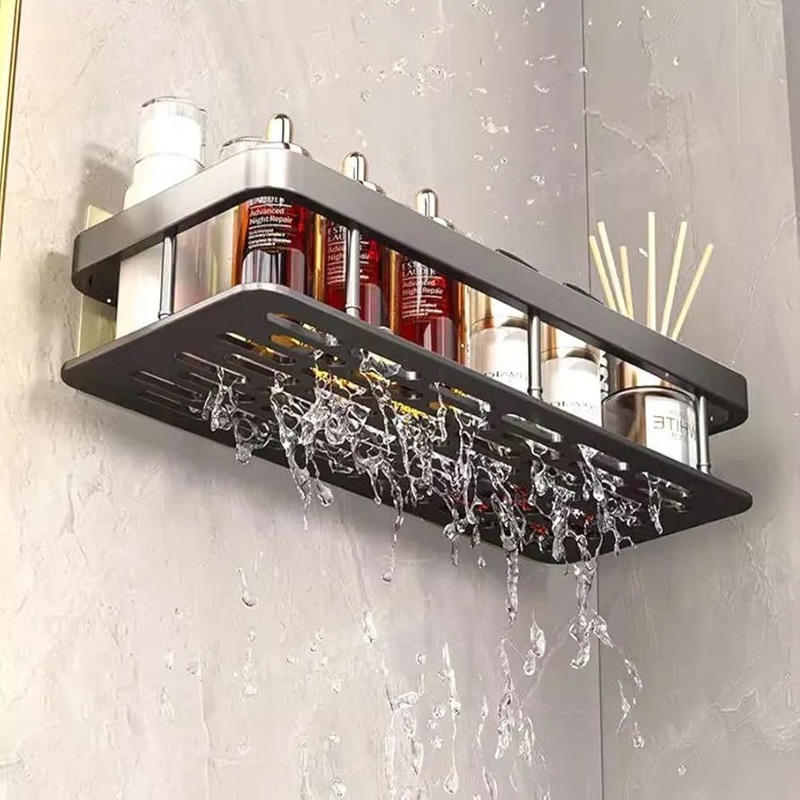 Metal Self-Adhesive Multipurpose Wall-Mounted Shelf (Black) – Pack of 2