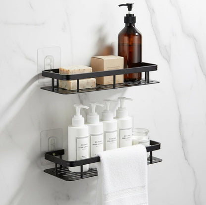 Metal Self-Adhesive Multipurpose Wall-Mounted Shelf (Black) – Pack of 2