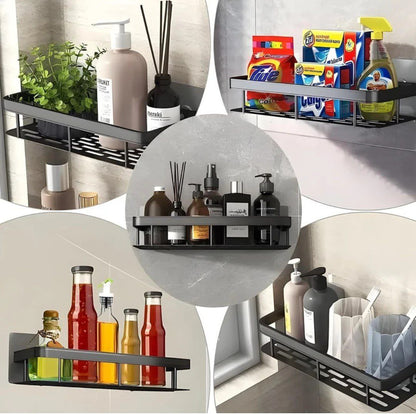 Metal Self-Adhesive Multipurpose Wall-Mounted Shelf (Black) – Pack of 2
