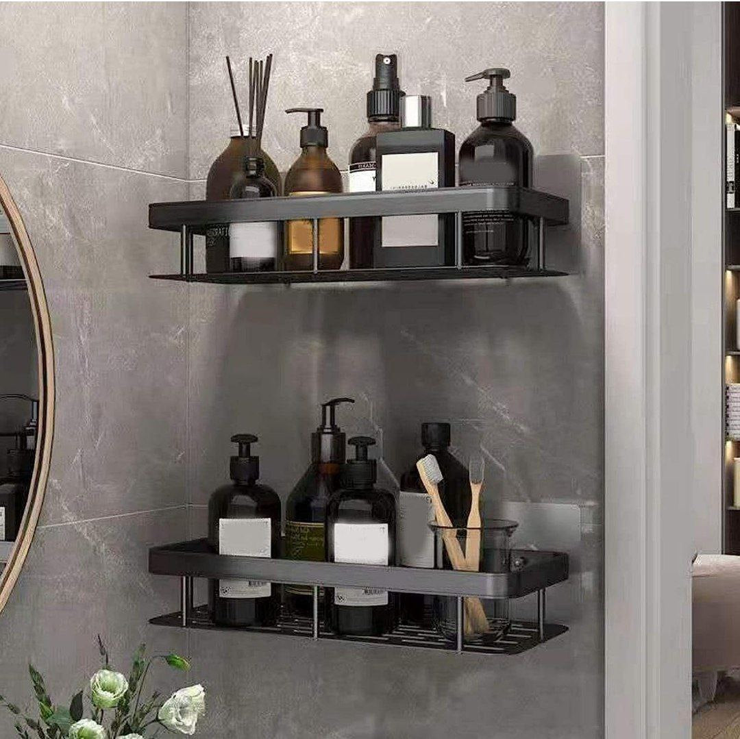 Metal Self-Adhesive Multipurpose Wall-Mounted Shelf (Black) – Pack of 2