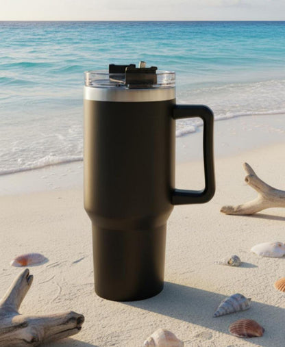 Stainless Steel Tumbler with Straw & Handle | Double Wall Insulated Travel Cup | Leak Proof Lid | Hot & Cold Beverage Mug for Home, Office & Car