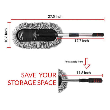 Microfiber Flexible Duster for Car Wash | Scratch & Lint-Free Auto Detailing Tool | Expandable Handle, 2X Better Cleaning | Multi-Purpose Wet & Dry Cleaning for Cars, Home, and Kitchen