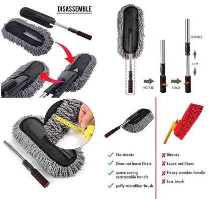 Microfiber Flexible Duster for Car Wash | Scratch & Lint-Free Auto Detailing Tool | Expandable Handle, 2X Better Cleaning | Multi-Purpose Wet & Dry Cleaning for Cars, Home, and Kitchen