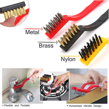 3 Pc Mini Wire Brush Cleaning Tool Kit Brass, Nylon, Stainless Steel Bristles