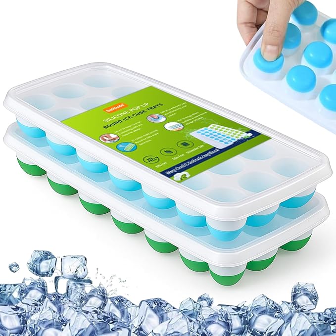 Round Ice Tray Set – Food Grade Silicone Ice Cube Maker (Set of 2)