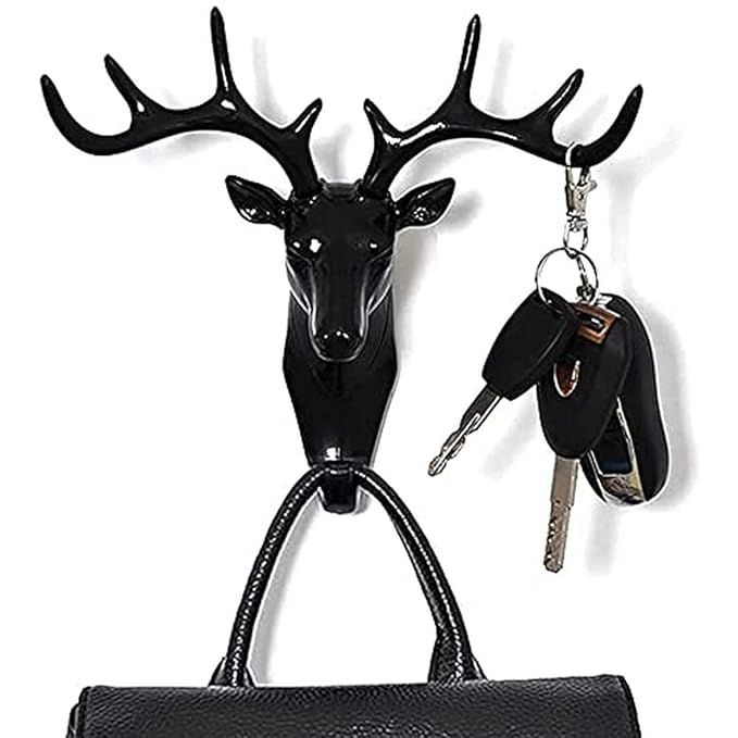Deer Key Holder, Creative Deer Head Traceless Wall Hook, 3D Plastic Wall Hanging Hook for Keys, Small Accessories, Home Organization (Pack of 1)