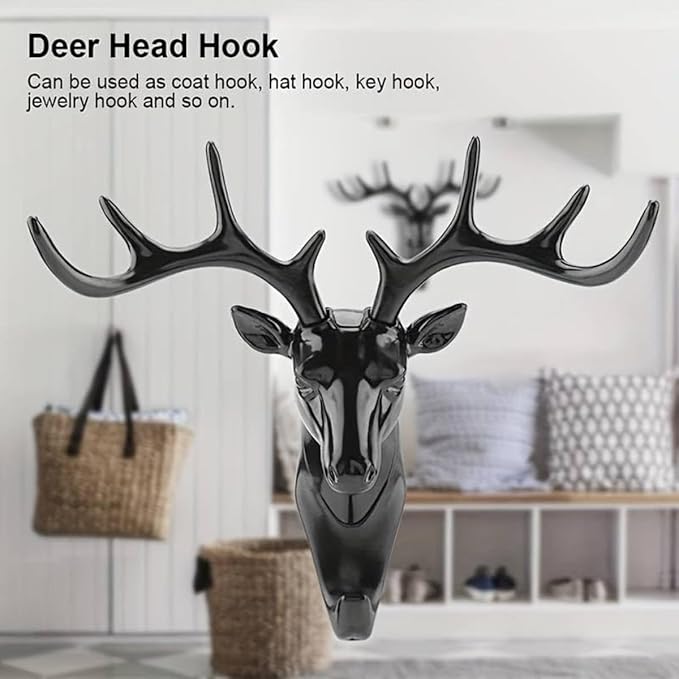 Deer Key Holder, Creative Deer Head Traceless Wall Hook, 3D Plastic Wall Hanging Hook for Keys, Small Accessories, Home Organization (Pack of 1)