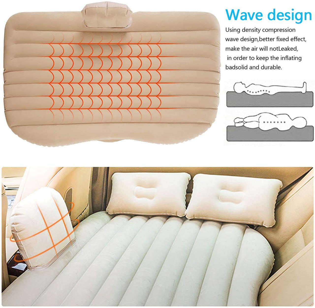 Premium Car Inflatable Bed with Pump & 2 Air Pillows