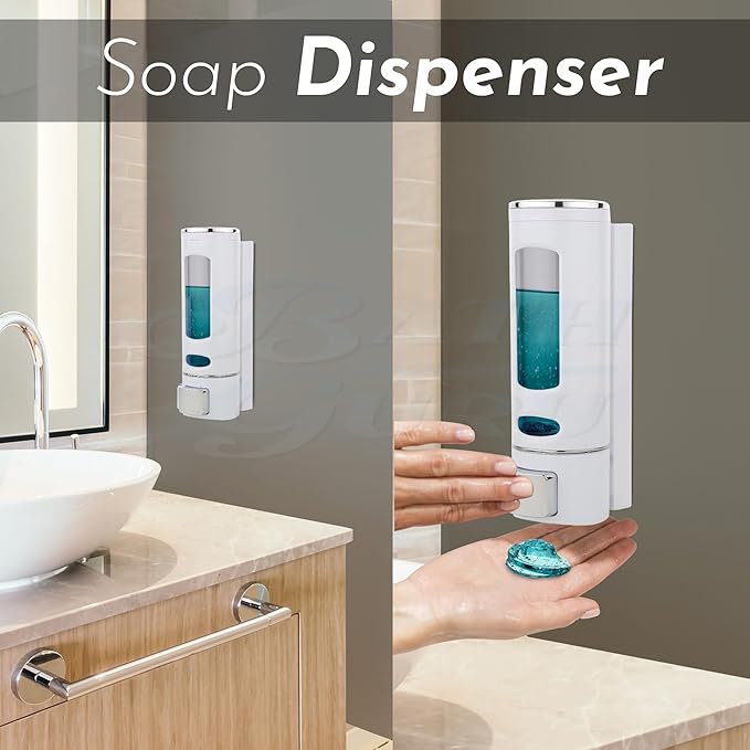 Wall Mounted Shampoo Sanitizer Lotion Hand Dish Wash Gel Liquid Soap Dispenser for Bathroom Kitchen (400 Ml, White & Black)