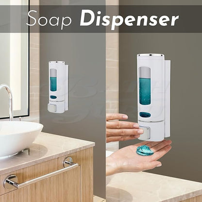 Wall Mounted Shampoo Sanitizer Lotion Hand Dish Wash Gel Liquid Soap Dispenser for Bathroom Kitchen (400 Ml, White & Black)