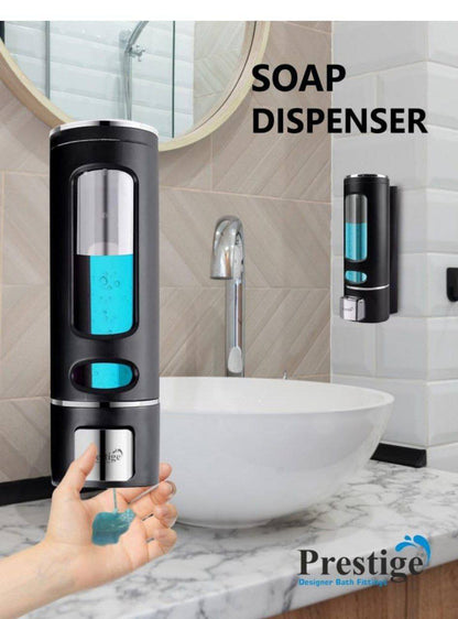 Wall Mounted Shampoo Sanitizer Lotion Hand Dish Wash Gel Liquid Soap Dispenser for Bathroom Kitchen (400 Ml, White & Black)