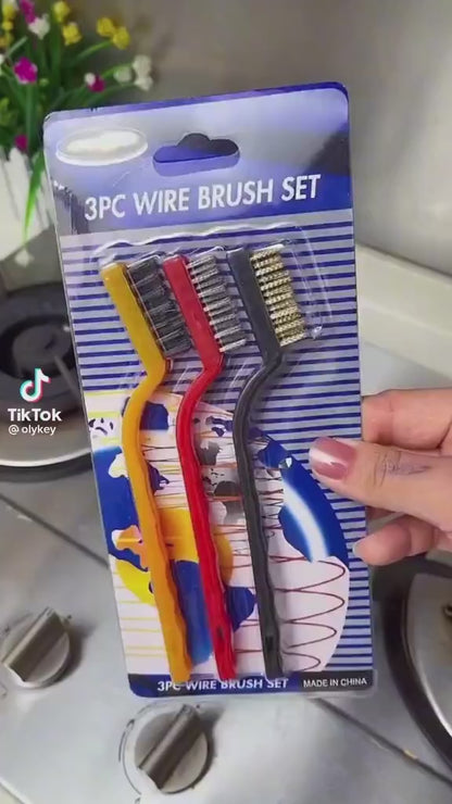 3 Pc Mini Wire Brush Cleaning Tool Kit Brass, Nylon, Stainless Steel Bristles