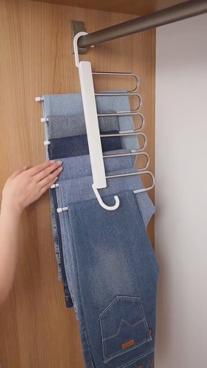 HMORA 5 in 1 Stainless Steel Foldable Hangers for Clothes Hanging Multi Layer Multi-Purpose Pant Hangers for Wardrobe Magic Foldable Hanger Clothes Hanger